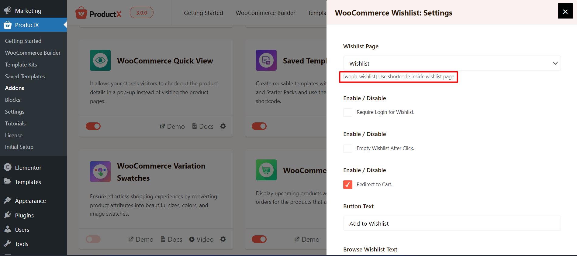 WooCommerce Wishlist Settings 1