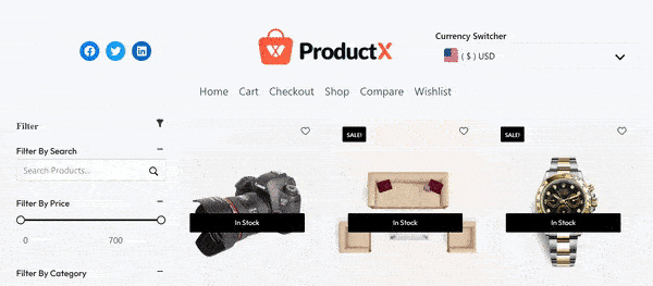 Shop page front-end view