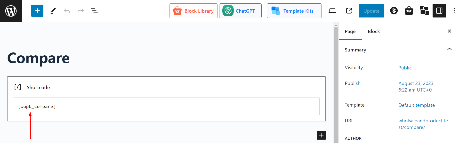 Compare Addon Shortcode for Page