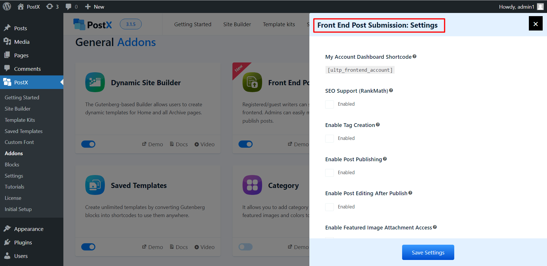 Front End Post Submission Settings