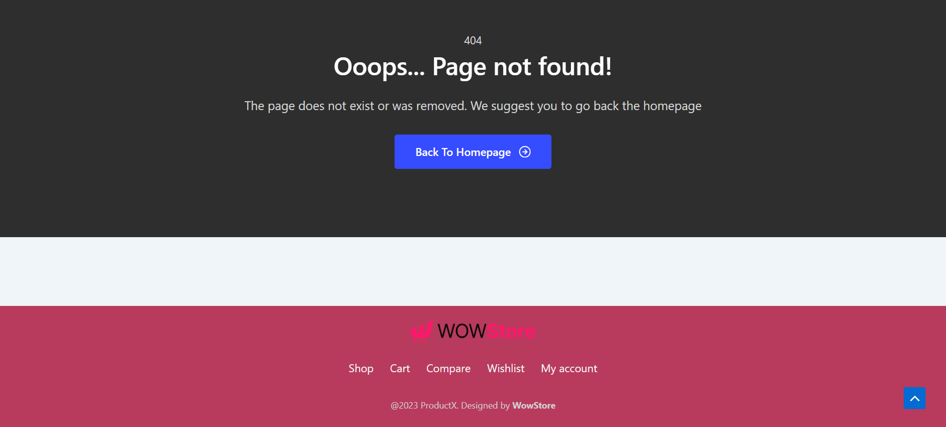 WowStore 404 Page Front End View