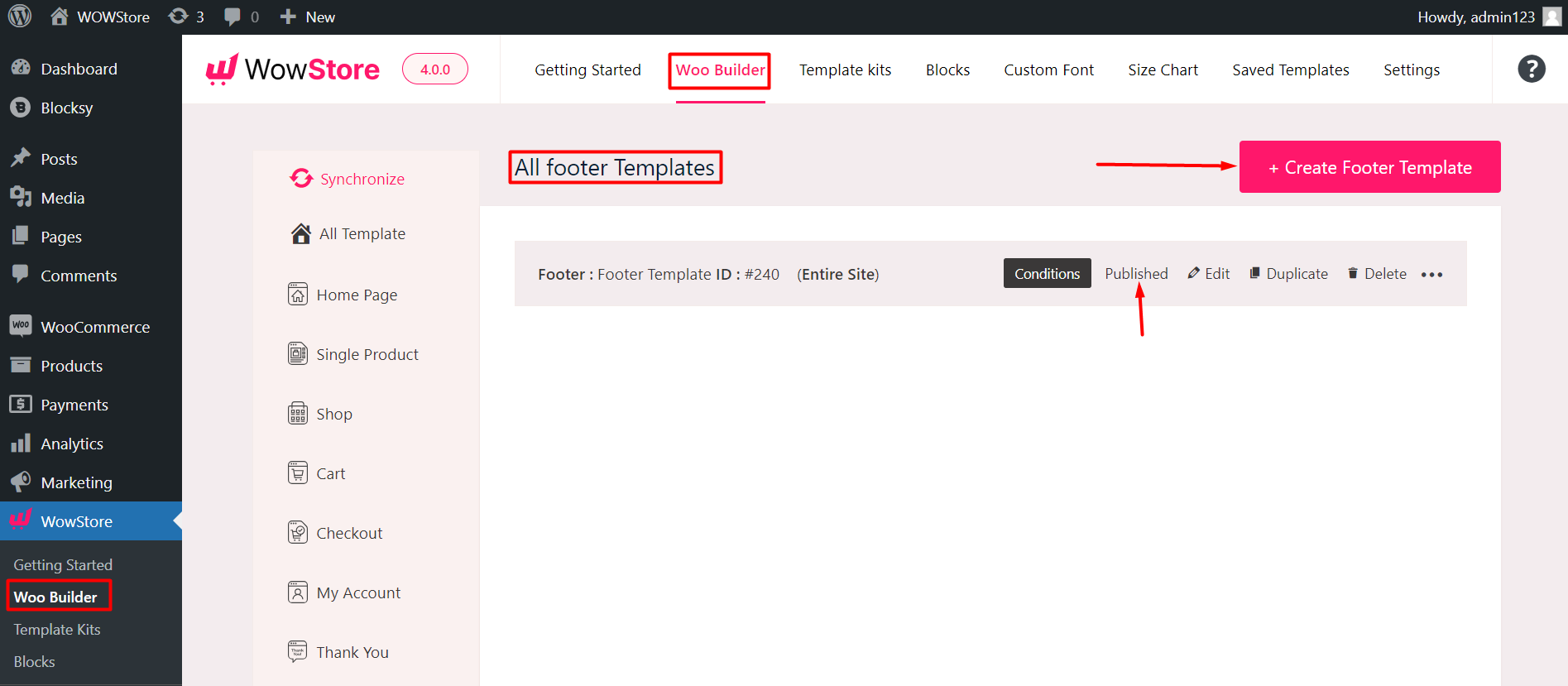 Creating a Footer Template with WowStore