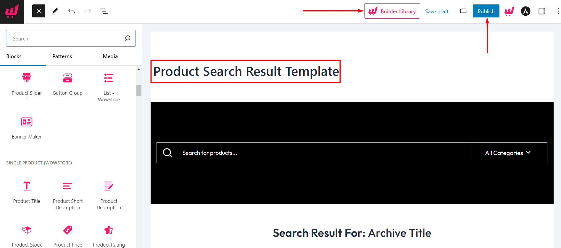 Editing the Product Search feature with WowStore