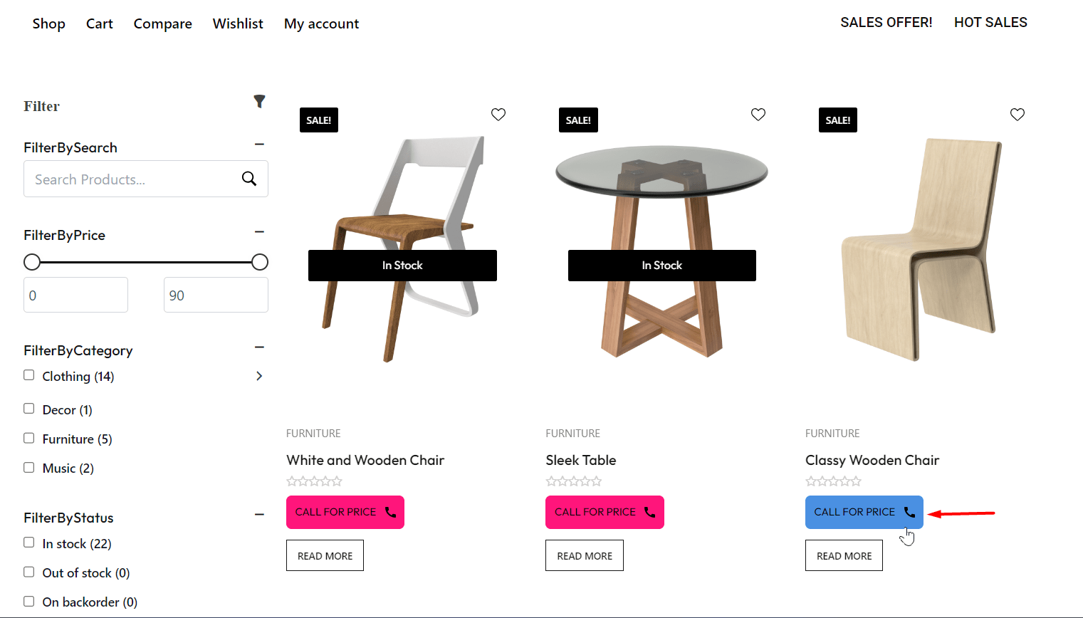 WowStore Call for Price on the Shop Page 