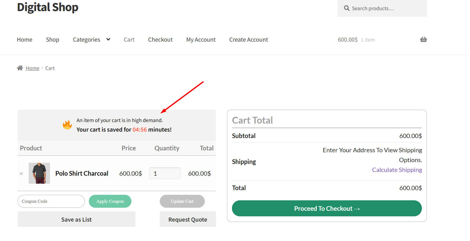 cart reserved timer in WooCommerce