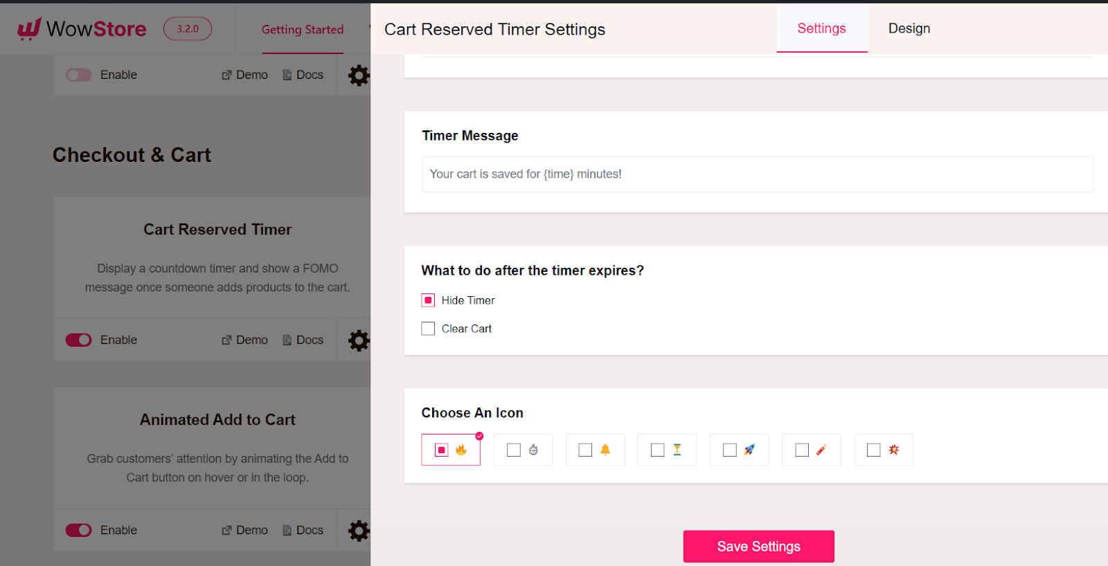 choose icon for cart reserved timer