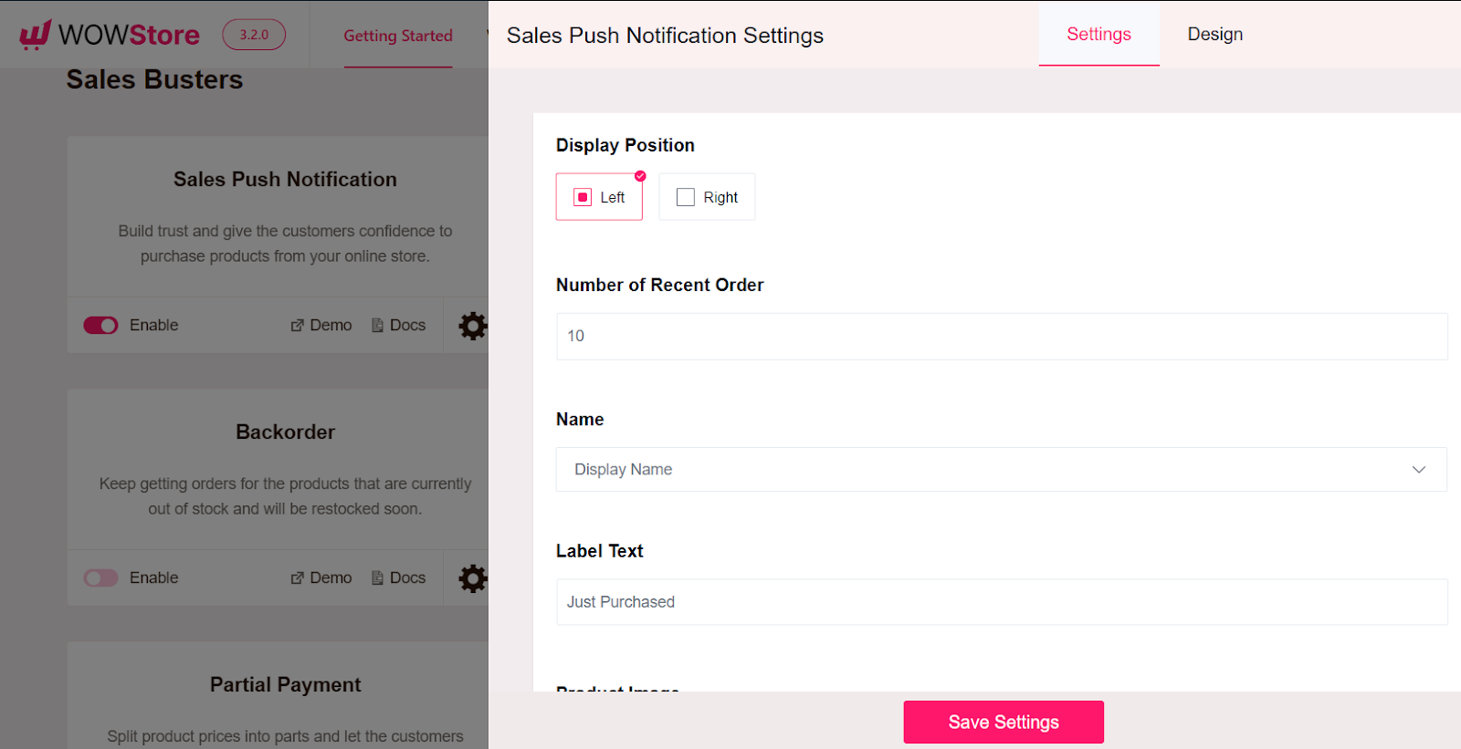 notification position for sales push notification