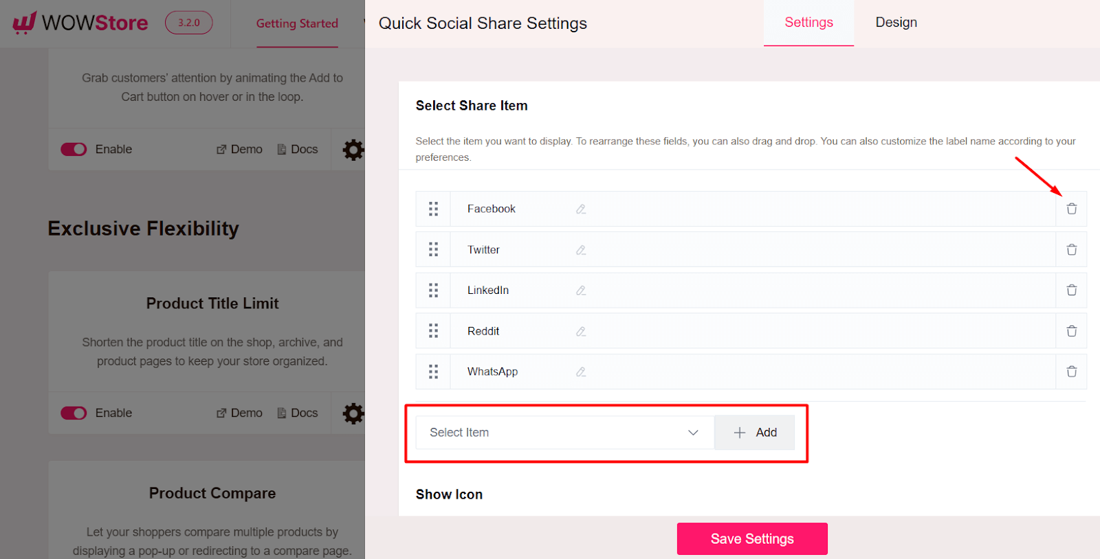 selecting social share options