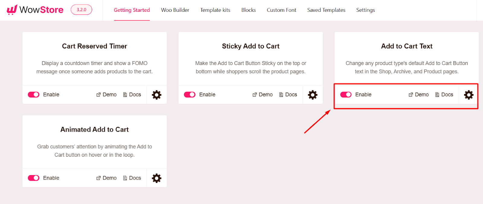 setting up Add to Cart Text addon