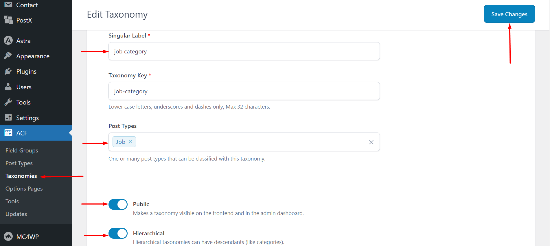 Edit custom post taxonomy 