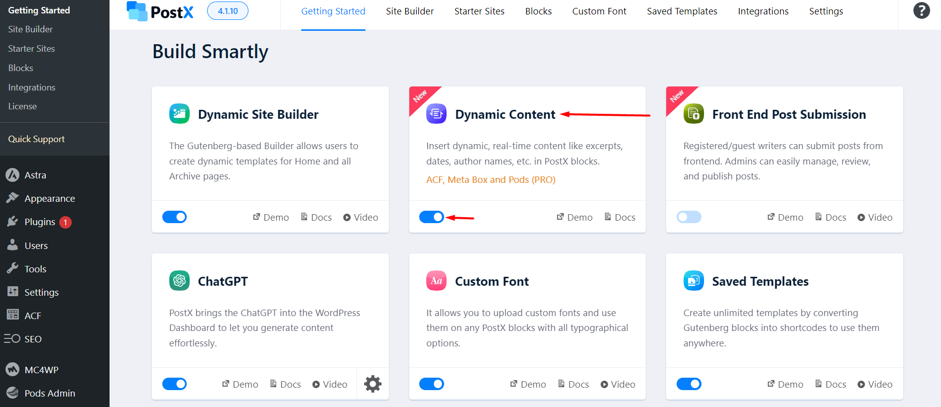 Enabling the PostX Dynamic Content Addon 