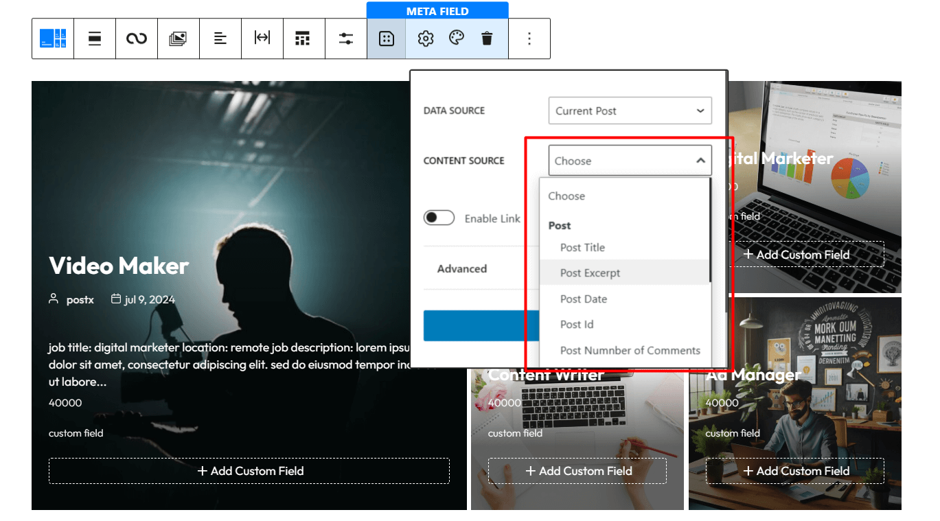 choosing current post as data source for dynamic content