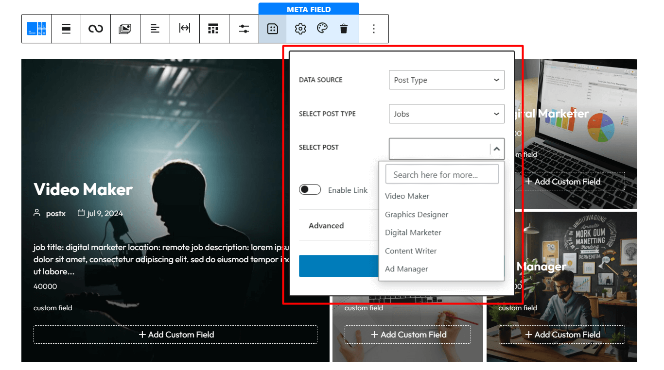 choosing custom post type as data source for dynamic content