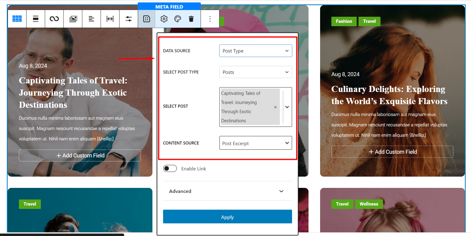 choosing posts as data source for dynamic content