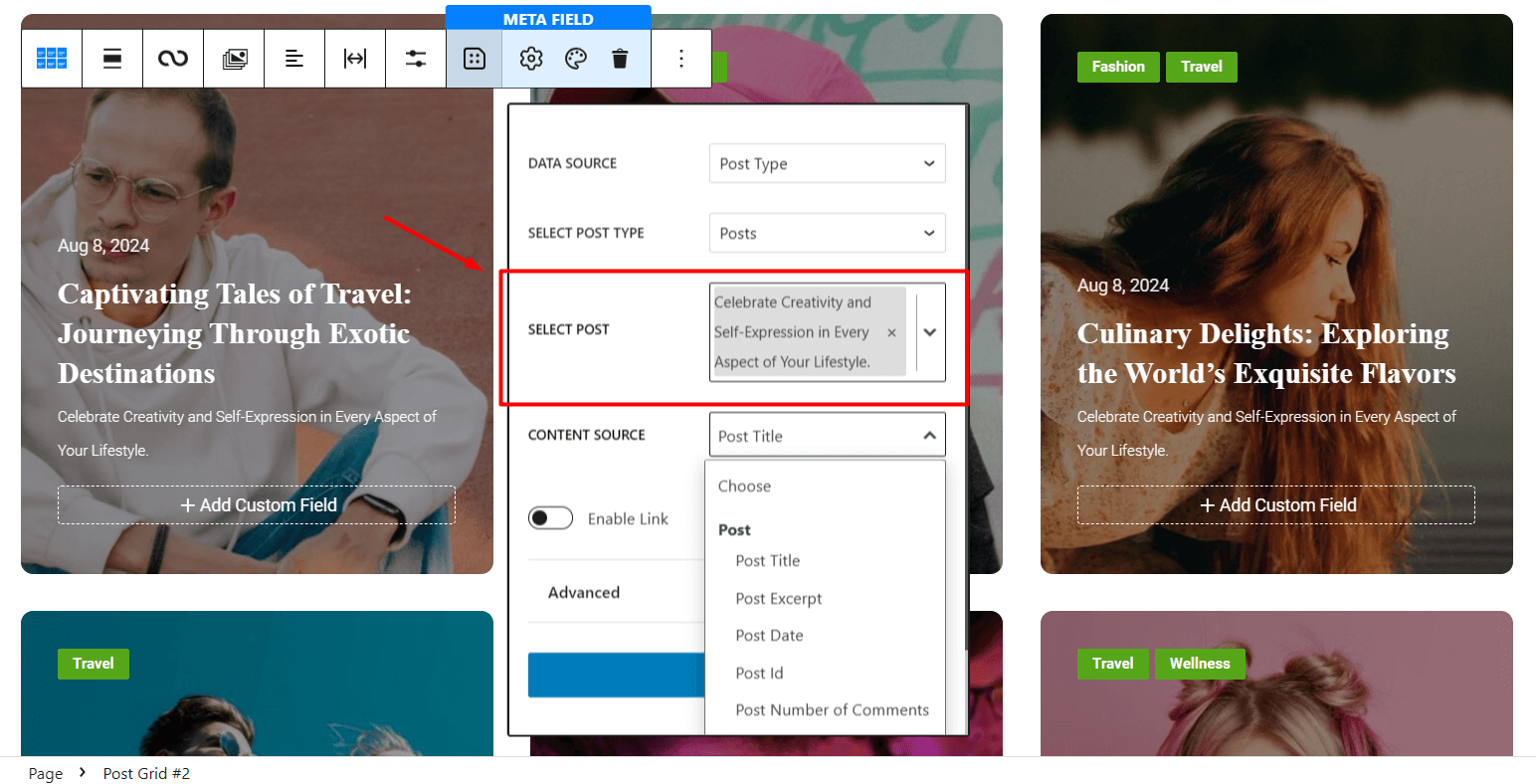 fetch data from a specific post using dynamic content