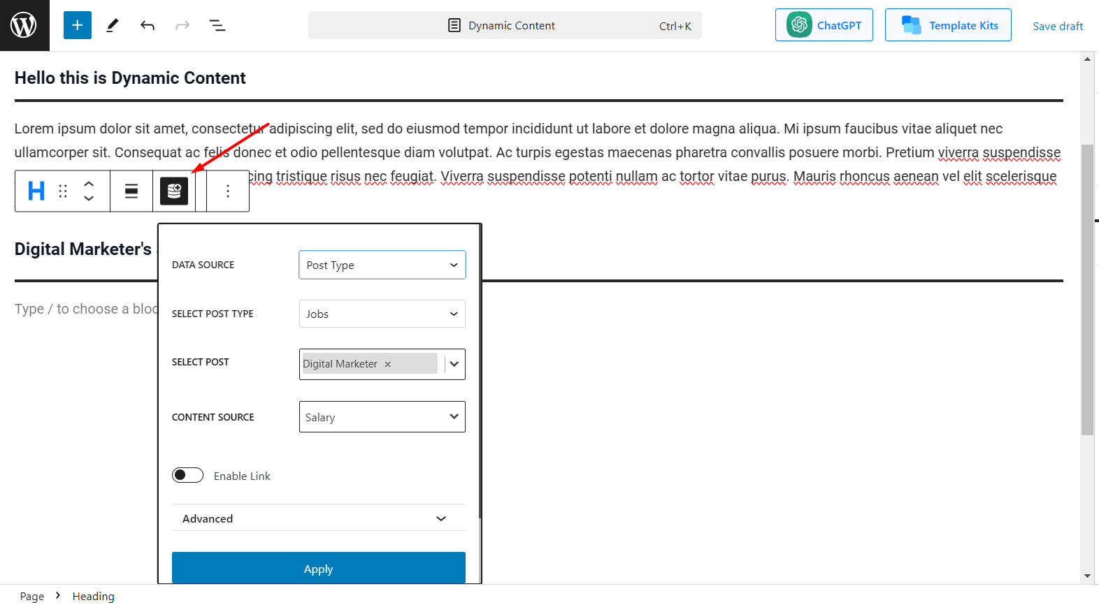 using dynamic content on PostX blocks such as Heading