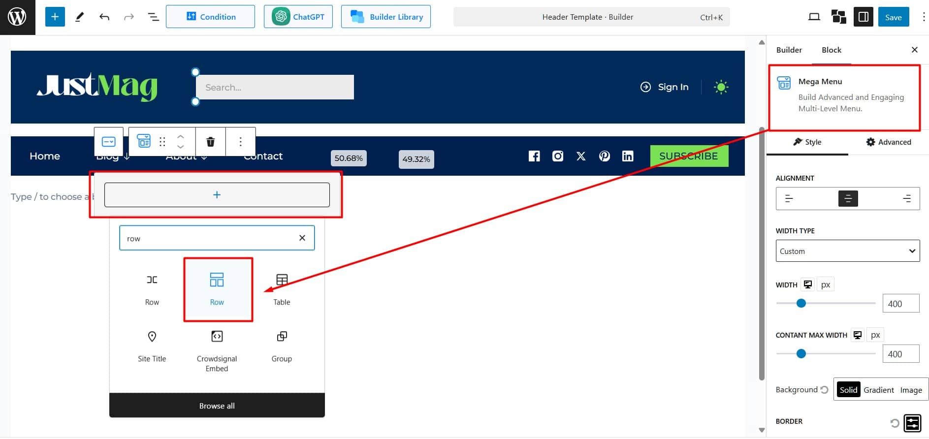 Adding Raw Block to Mega Menu