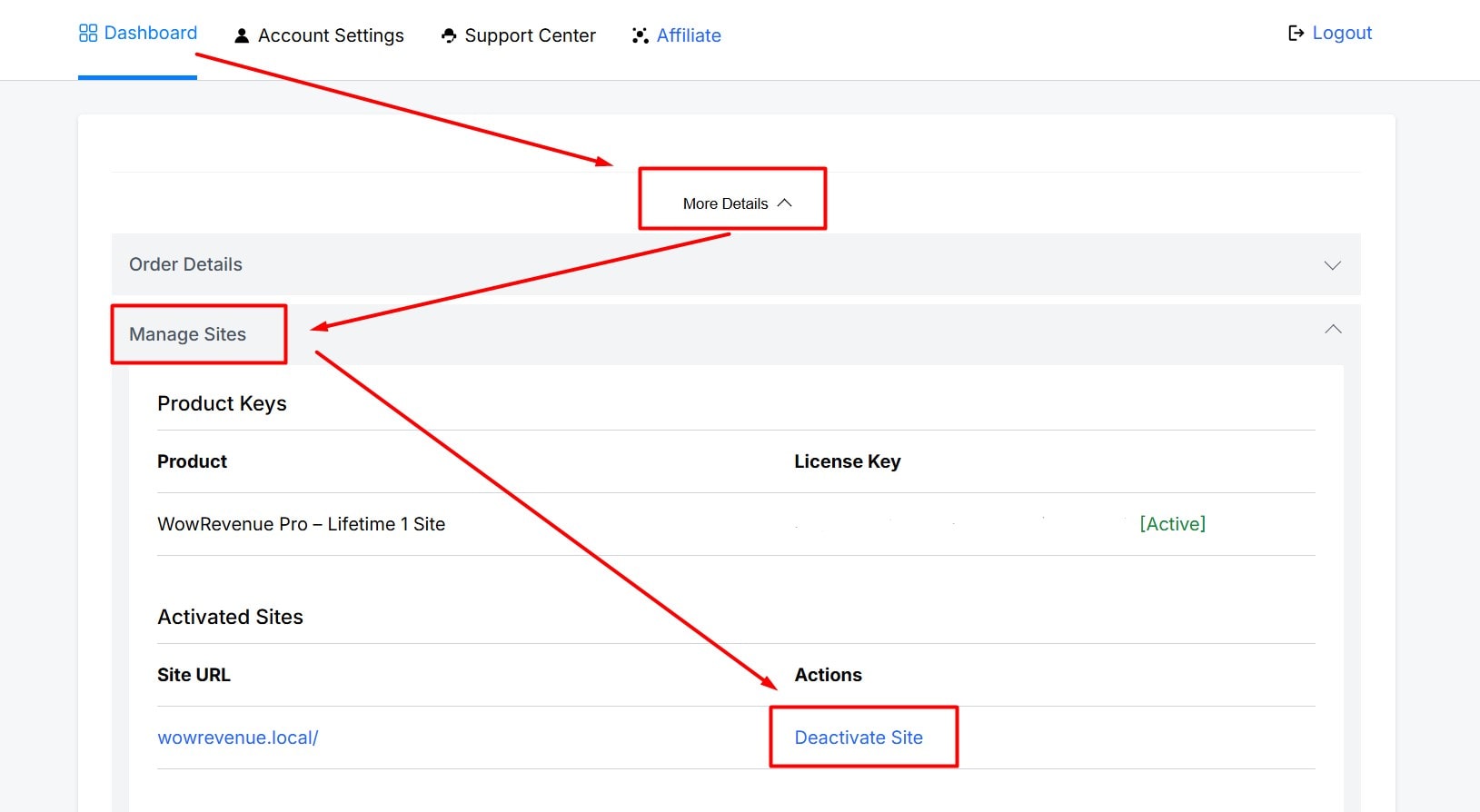 Deactivating the Staging Site License