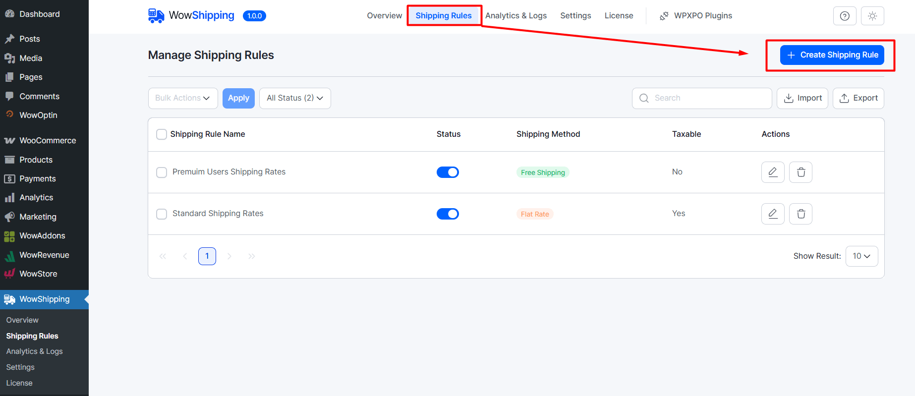 Navigating the shipping rule section from WowShipping