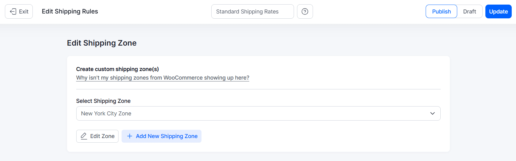 Selecting a shipping zone for a shipping rule