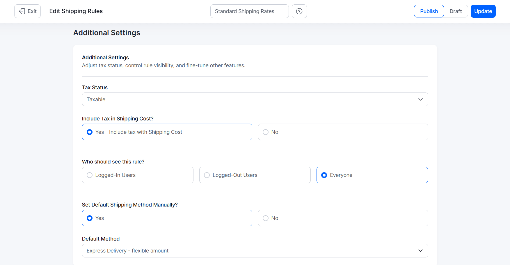 Setting up Additional Settings for shipping rules