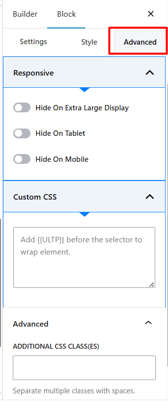 Advanced Settings for the PostX Gallery Block