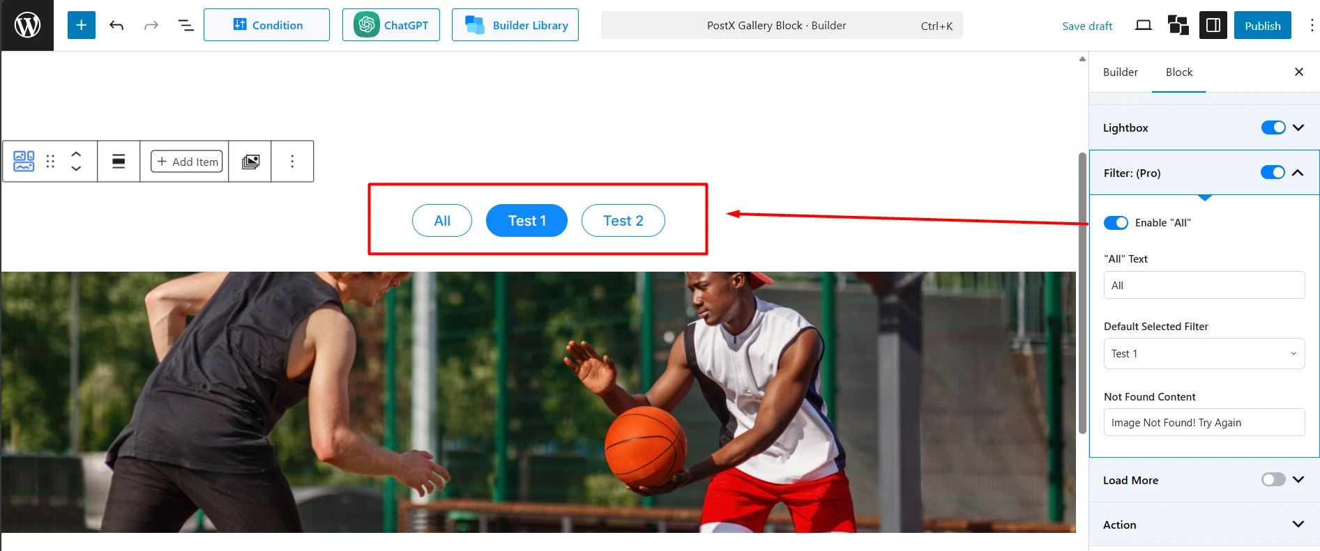 Filter Settings for the PostX Gallery Block