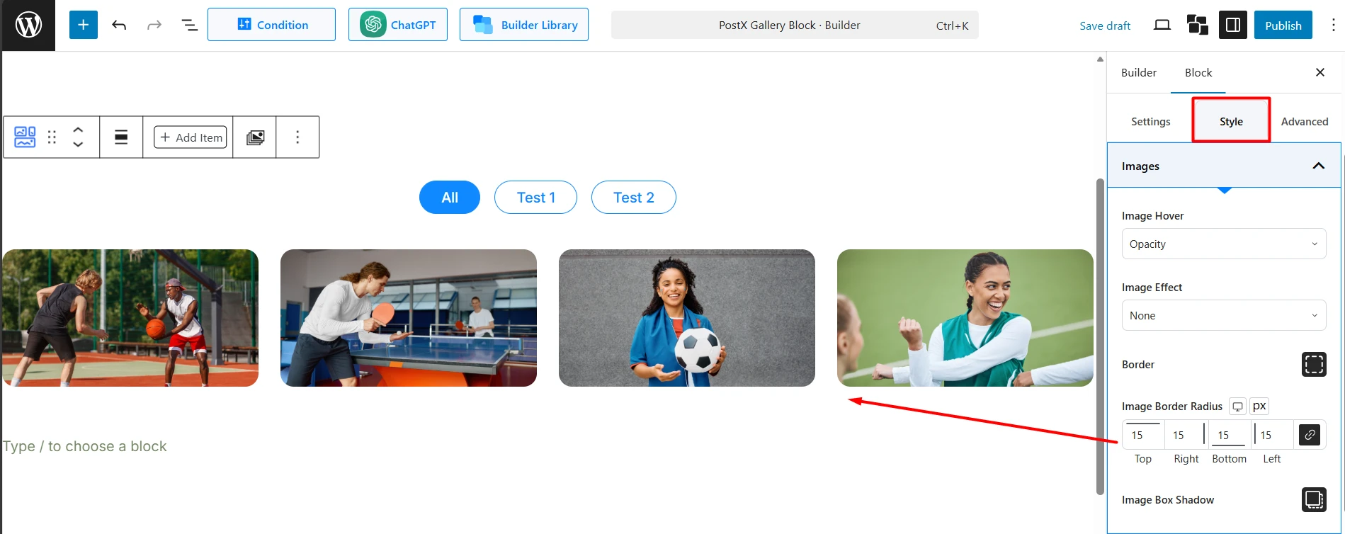 Image Styling for the PostX Gallery Block