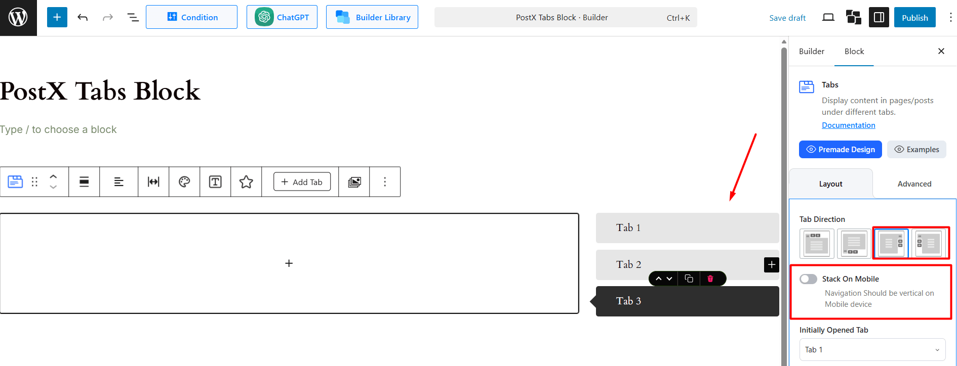 Vertical Tab Direction for the PostX Tabs Block