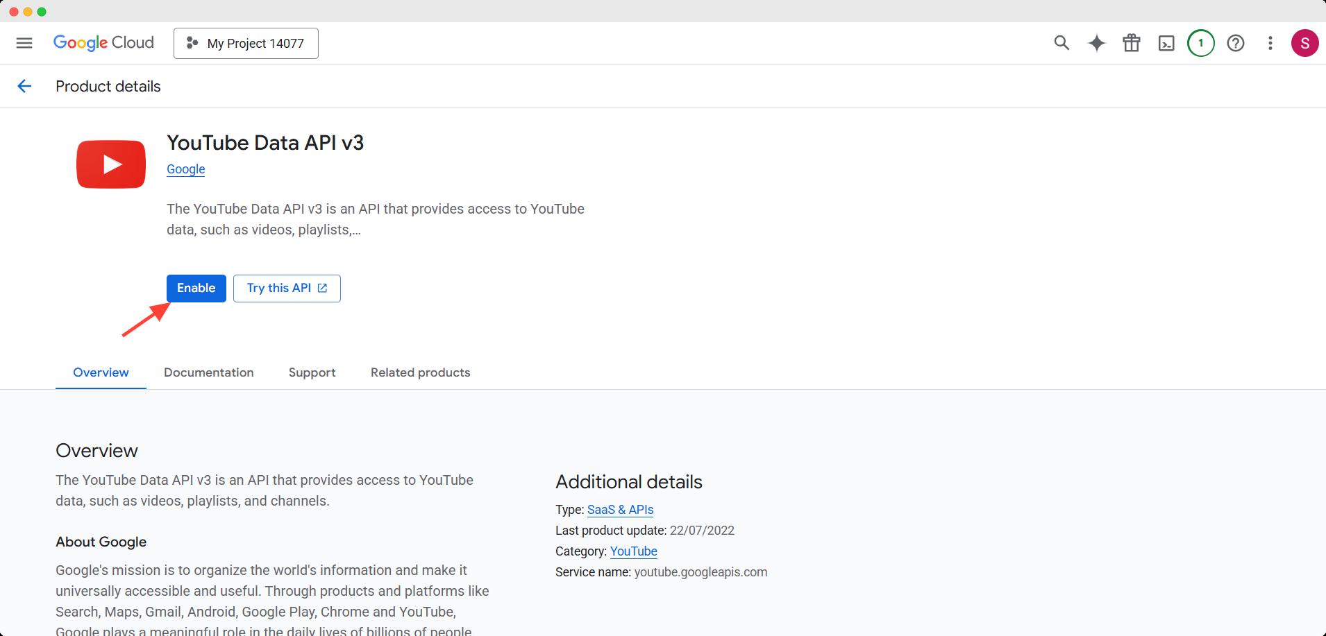 enable youtube data v3 api
