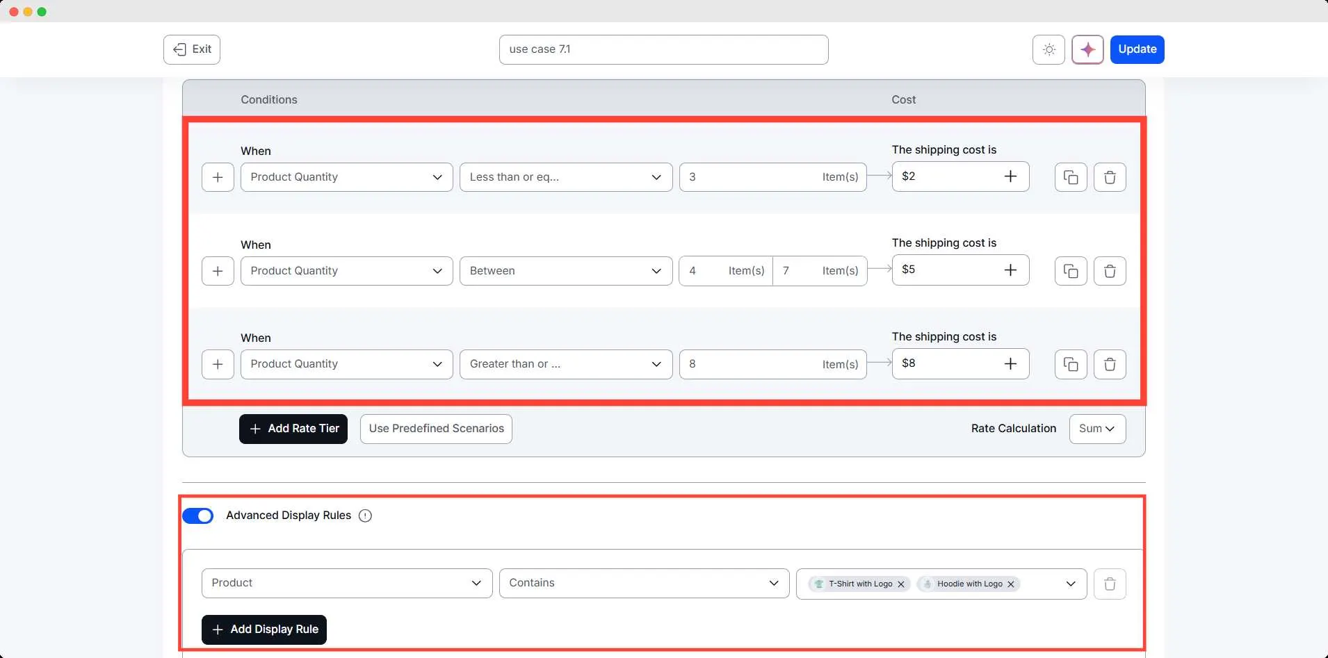 Advanced Display Rules of Mixed Quantity Rules Category + Product Levels