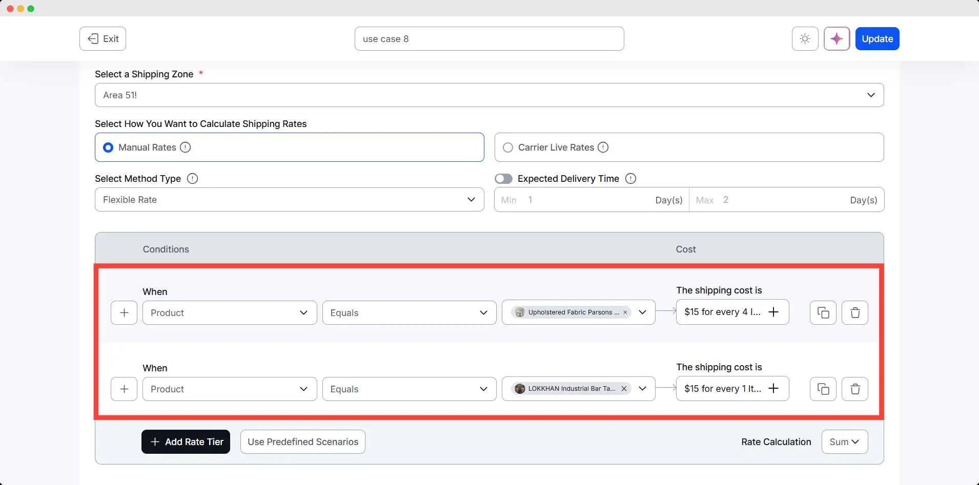 Combined Product Set Shipping