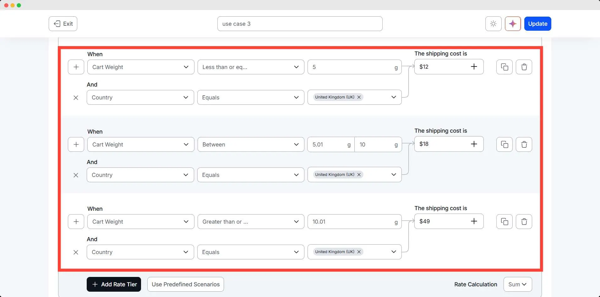 Shipping Rates Based on Country UK + Cart Weight