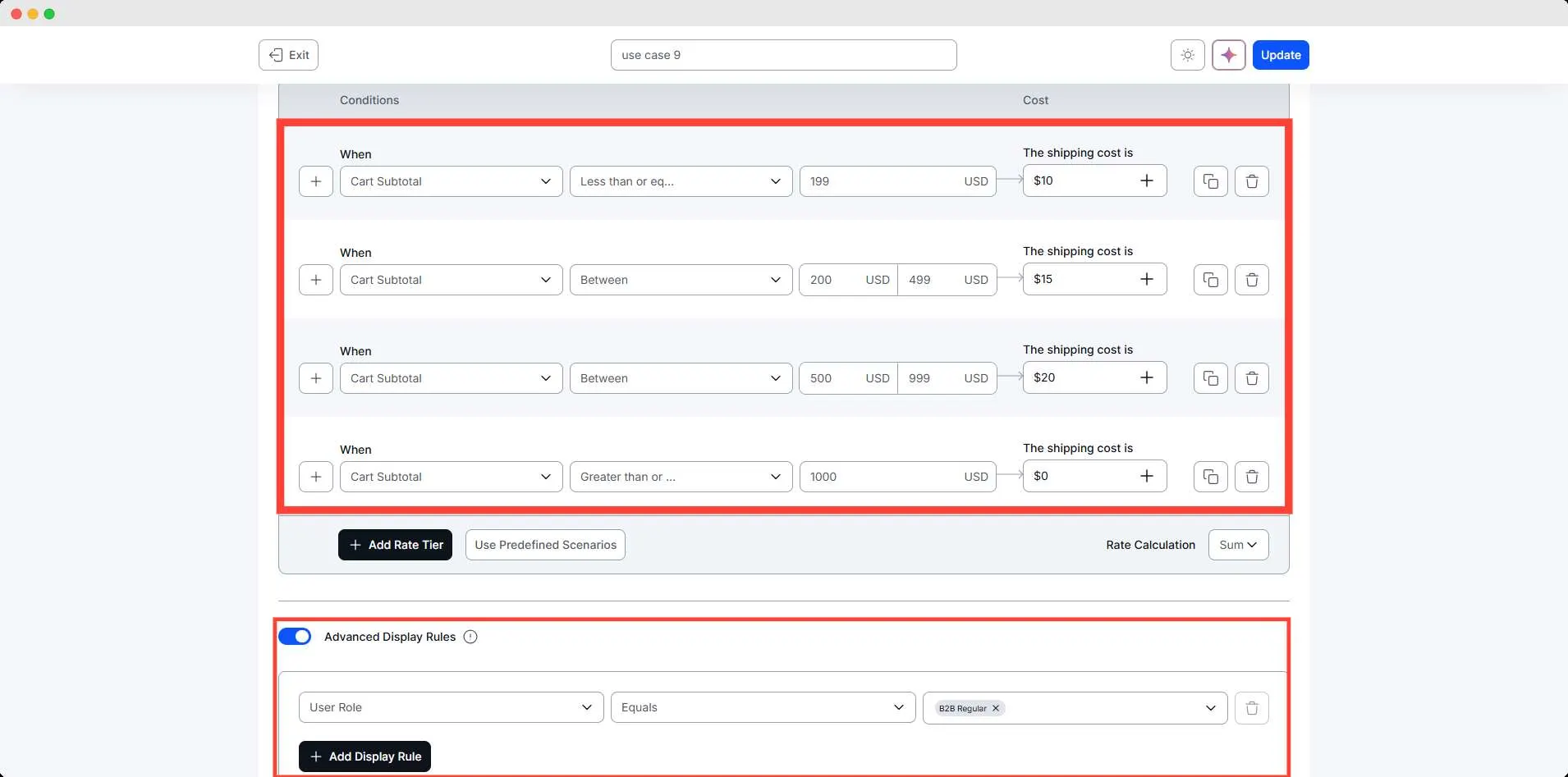 User Role + Cart Subtotal tiered shipping