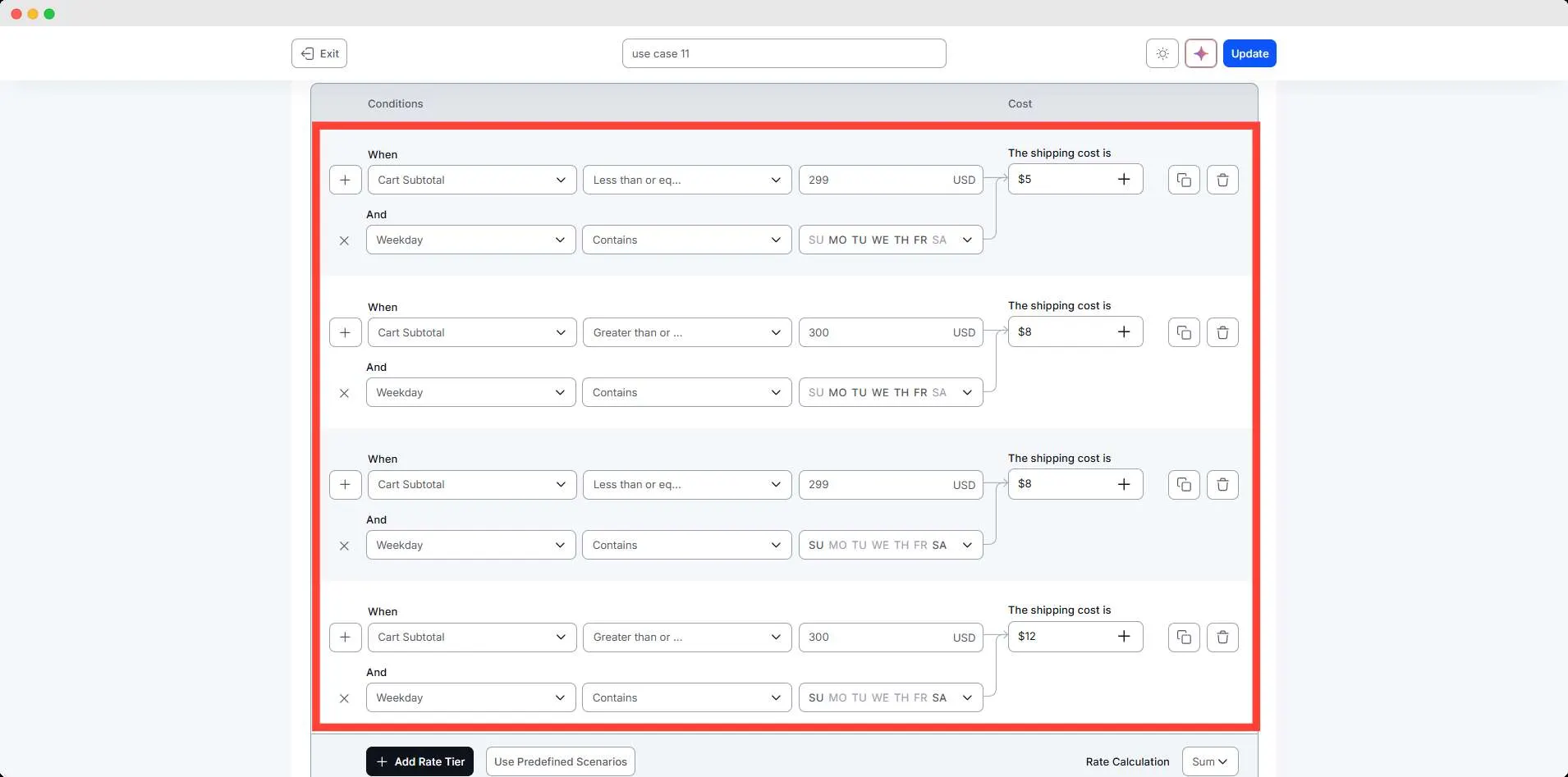 Weekday + Cart Subtotal Based Shipping