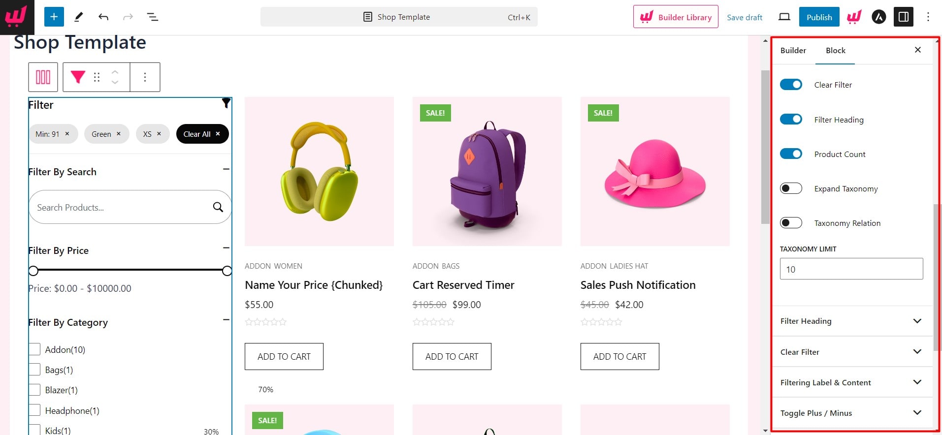 Product Filter Customization Options