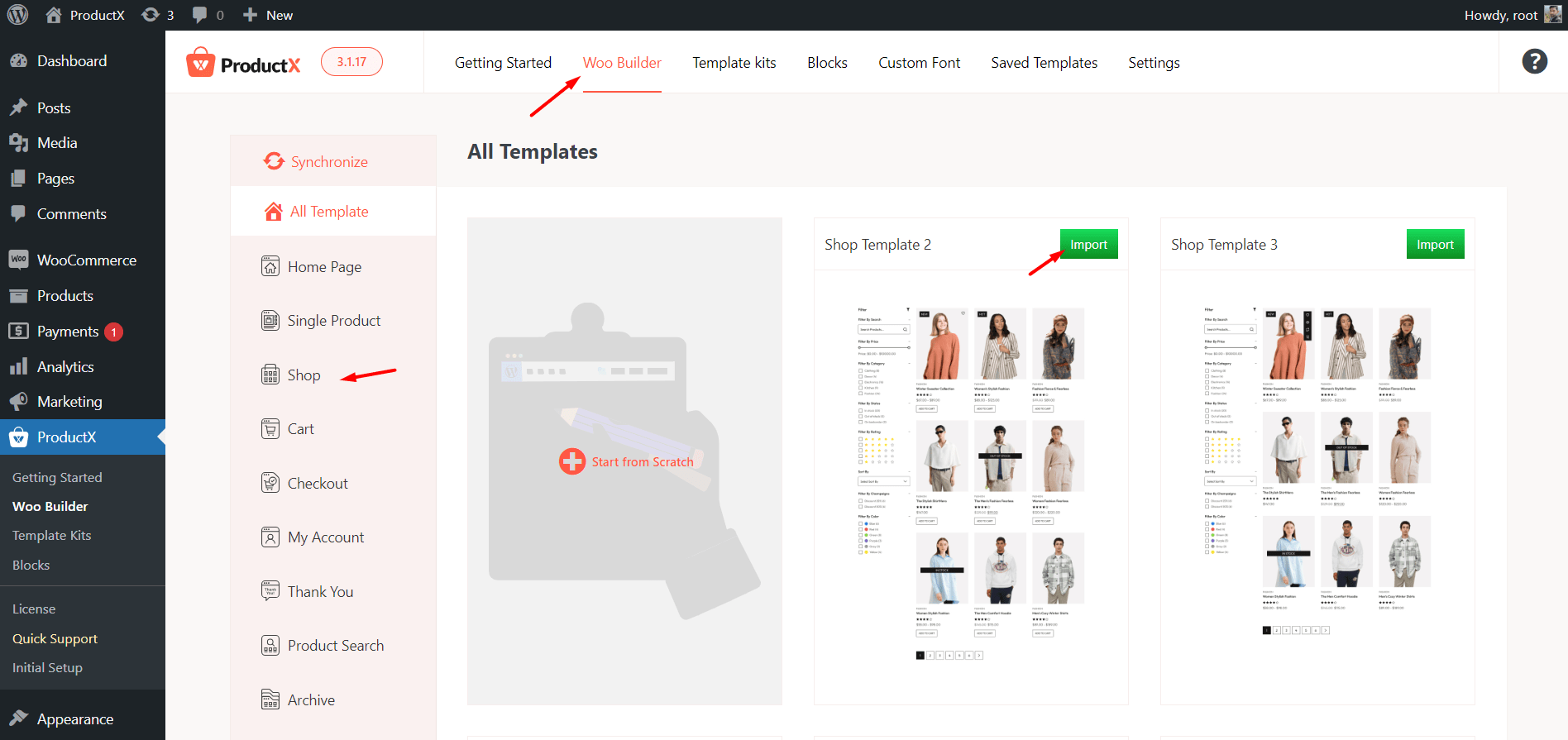 Importing a Premade Template for Shop Page