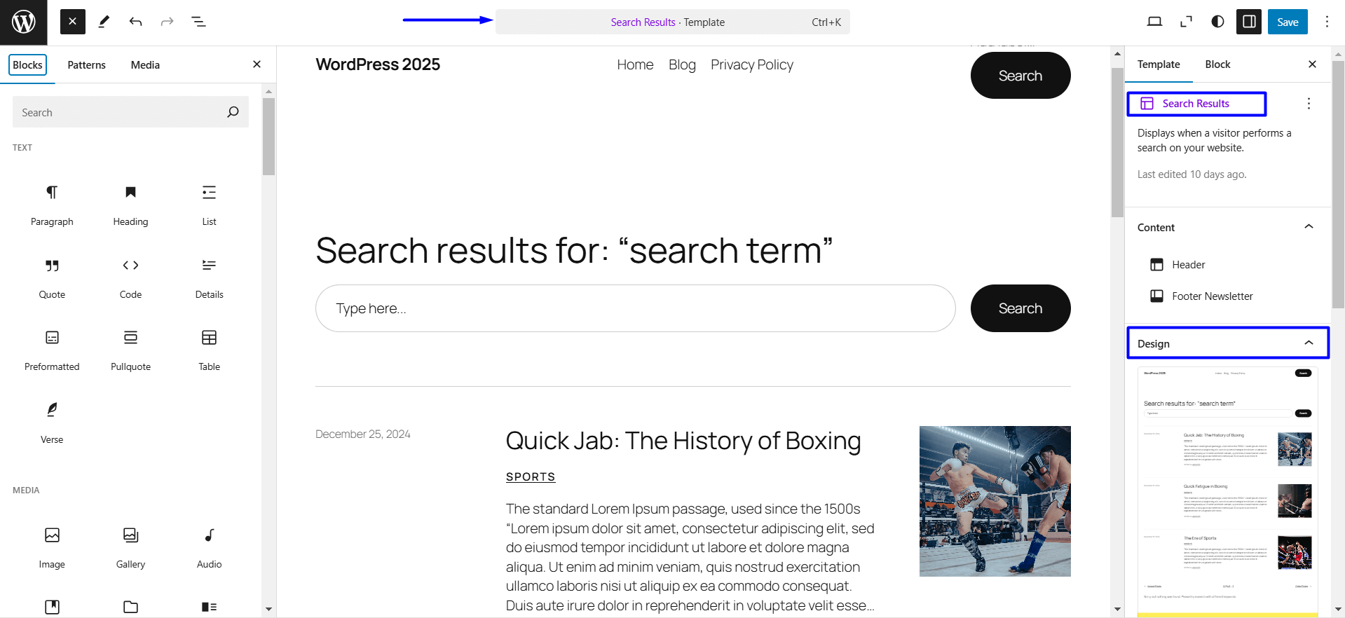 Editing the Search Page Template