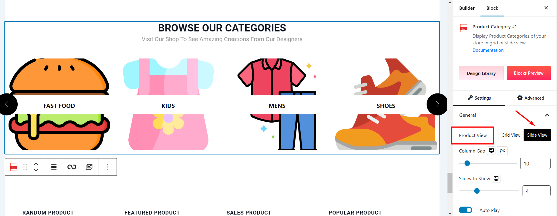 product category slider