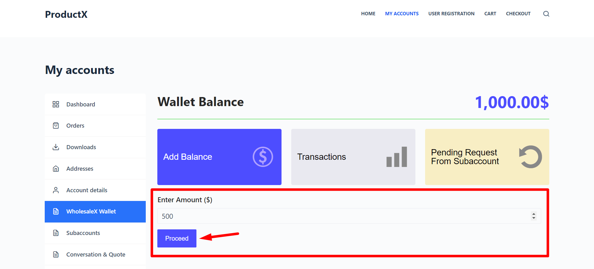 Adding WooCommerce Wallet Balance as User