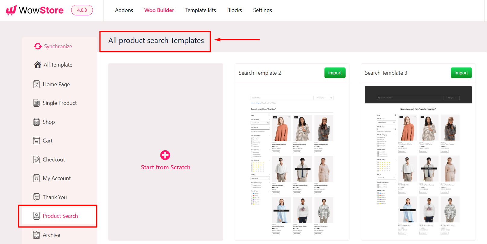 creating search results page template for WooCommerce