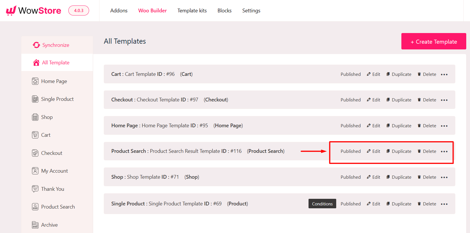 edit the product search template to customize the search results page