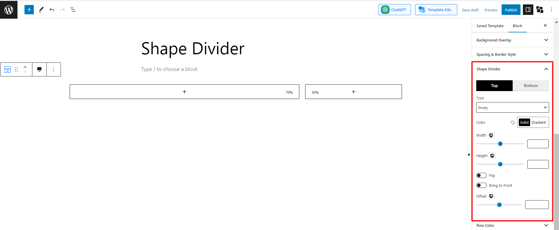 explore shape divider setting