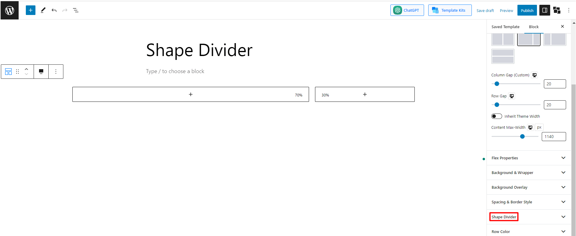 open shape divider option