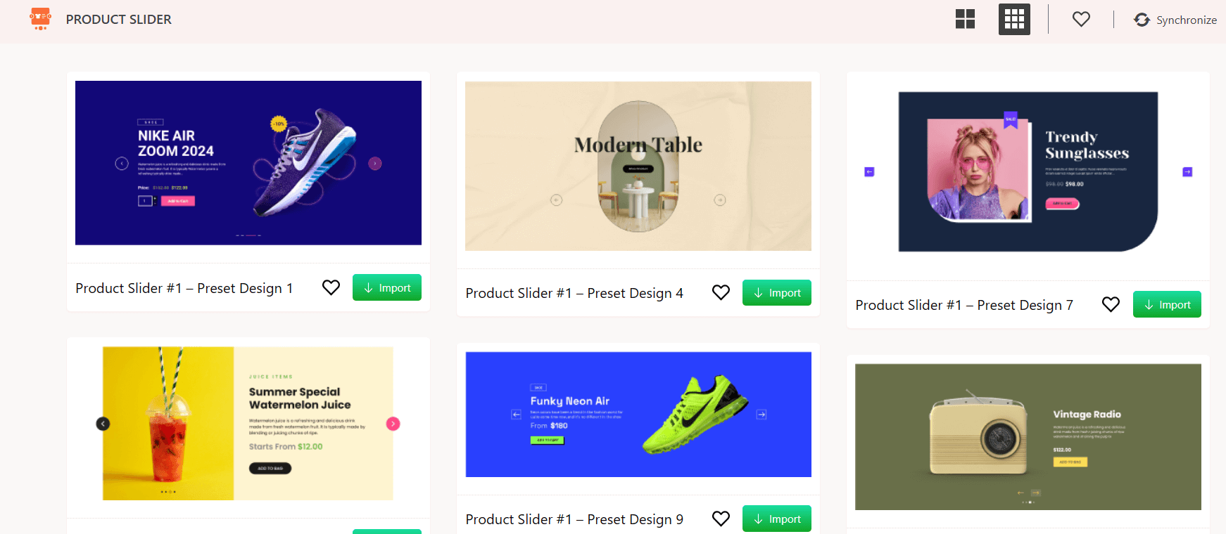 product slider pre-made designs from productx