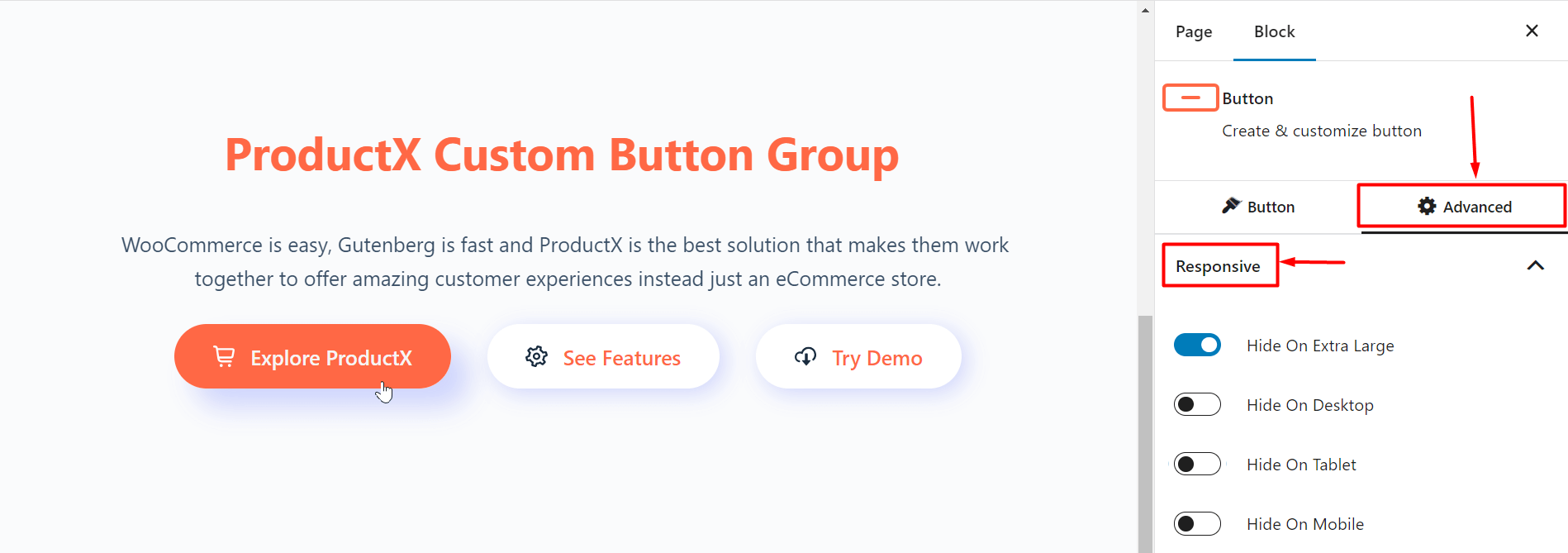 Button group responsiveness settings 