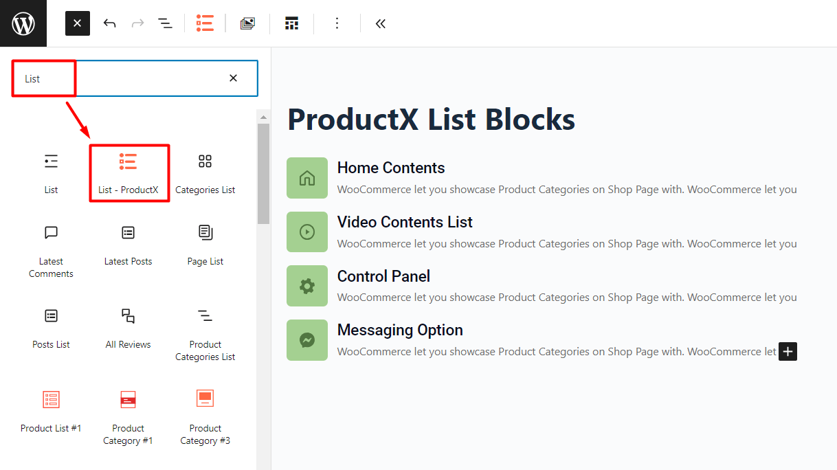 How to add the ProductX list block to a product page