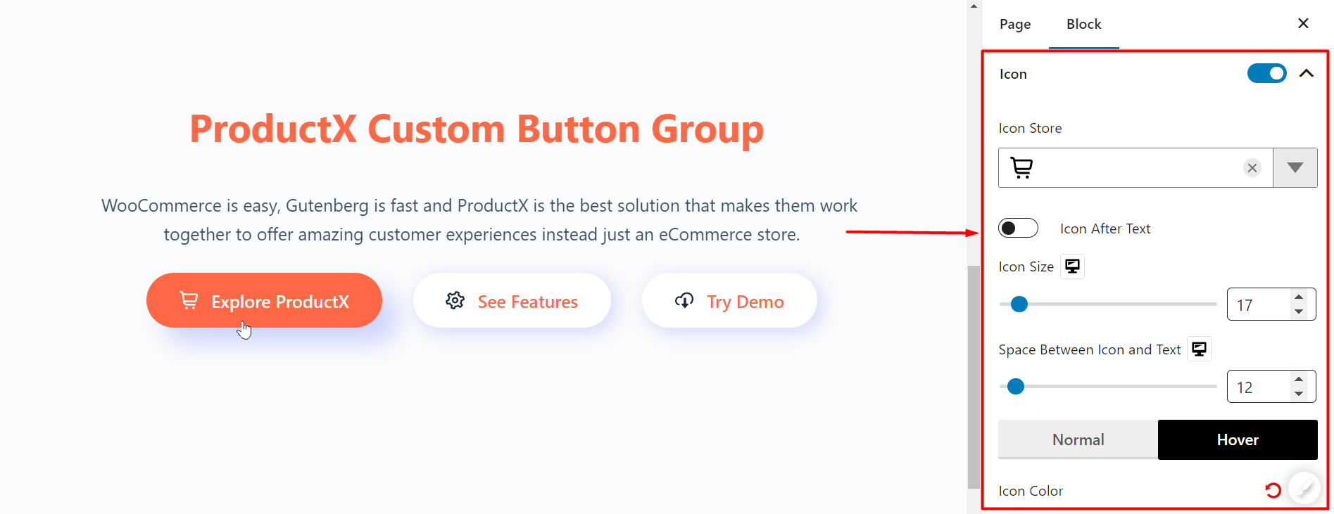 Icon settings for button group 
