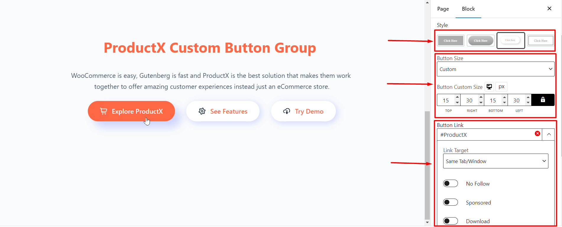 Button group style settings 