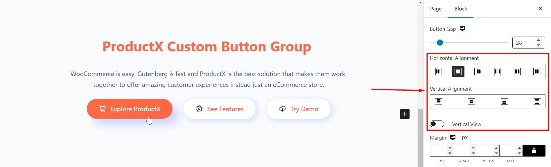 Custom button group alignment and animation settings 